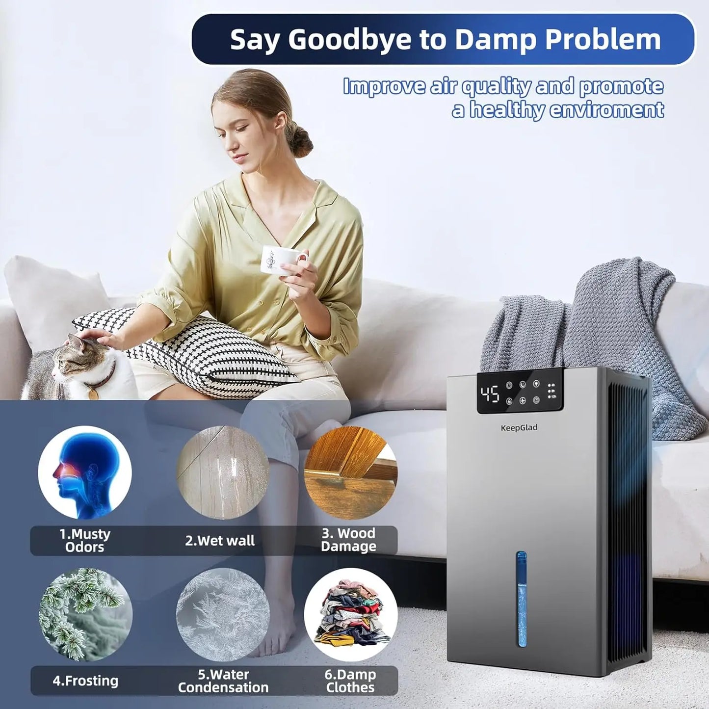 XMSJ Dehumidifier 98 Ounces Capacity Humidity Display For Basement
