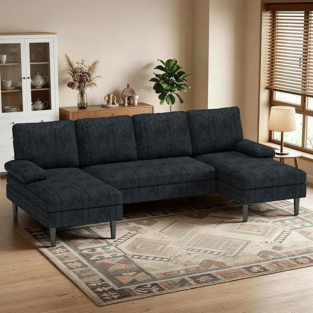 U Shaped Sectional Couch With Double Chaise Lounge