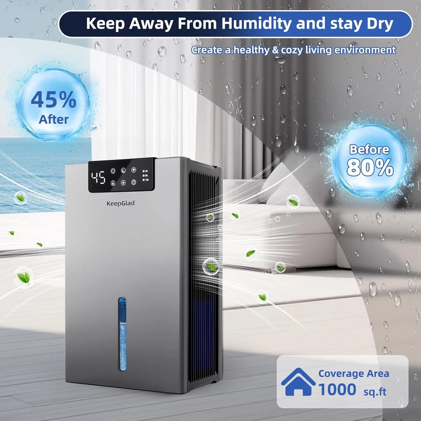 XMSJ Dehumidifier 98 Ounces Capacity Humidity Display For Basement