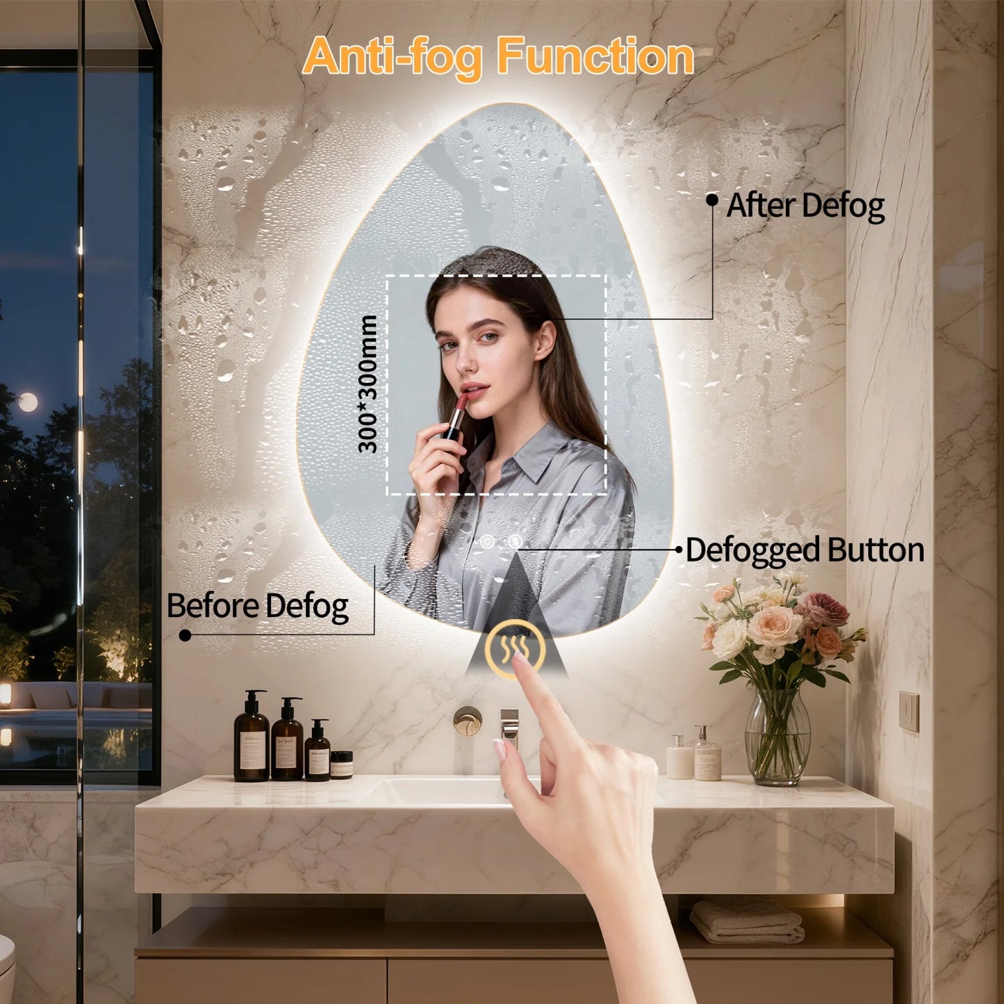 Illuminated LED Irregular Vanity Mirror With Anti Fog Wall Mount