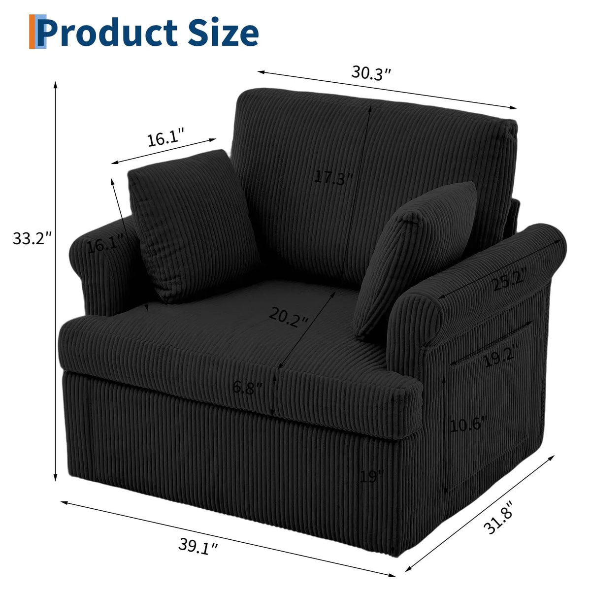 HiMISS Modern Swivel Accent Chair With Storage Pockets And Two Pillows