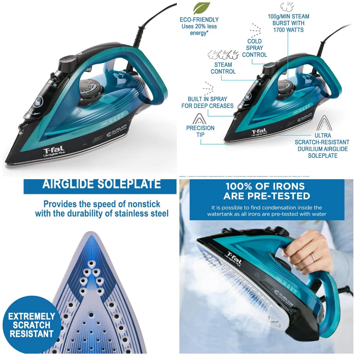 XMSJ Steam Iron UltraGlide With Durilium Soleplate Precision Tip 1800W Auto Off