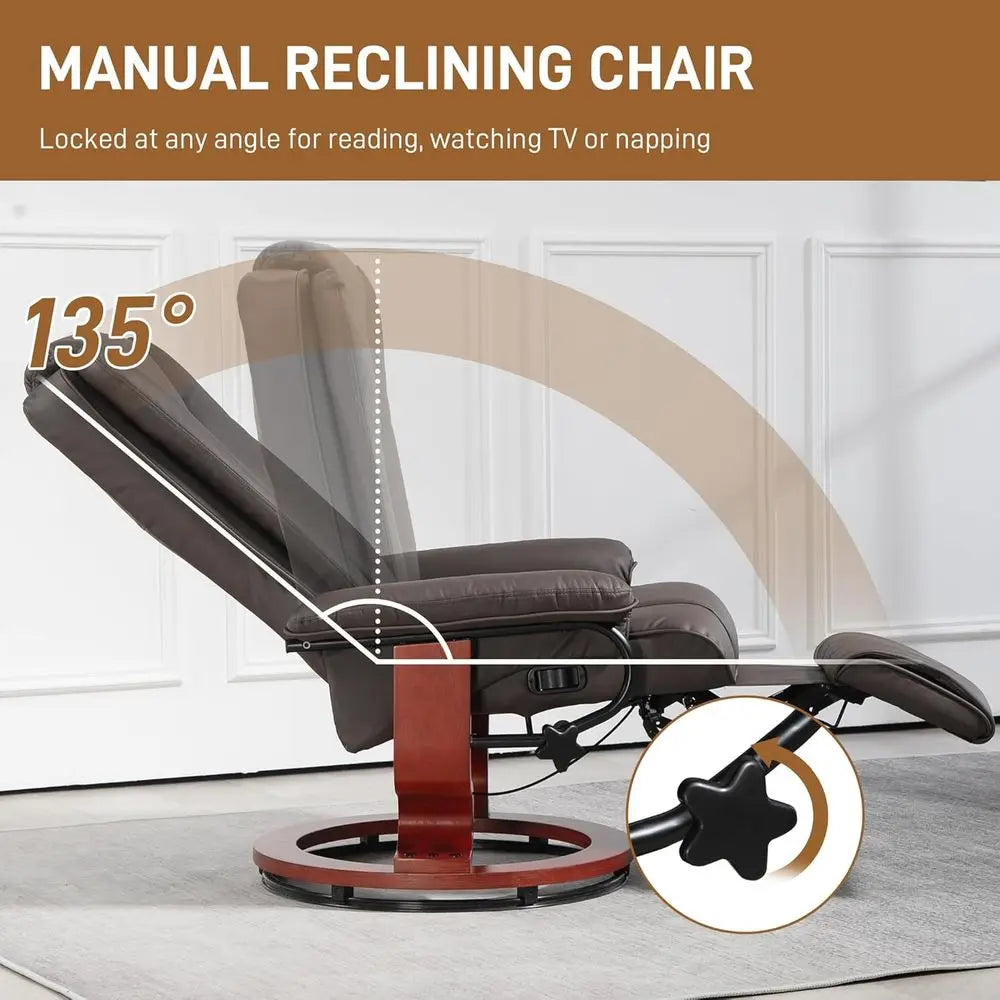 Manual Swivel Recliner Chair With PU Leather Footrest