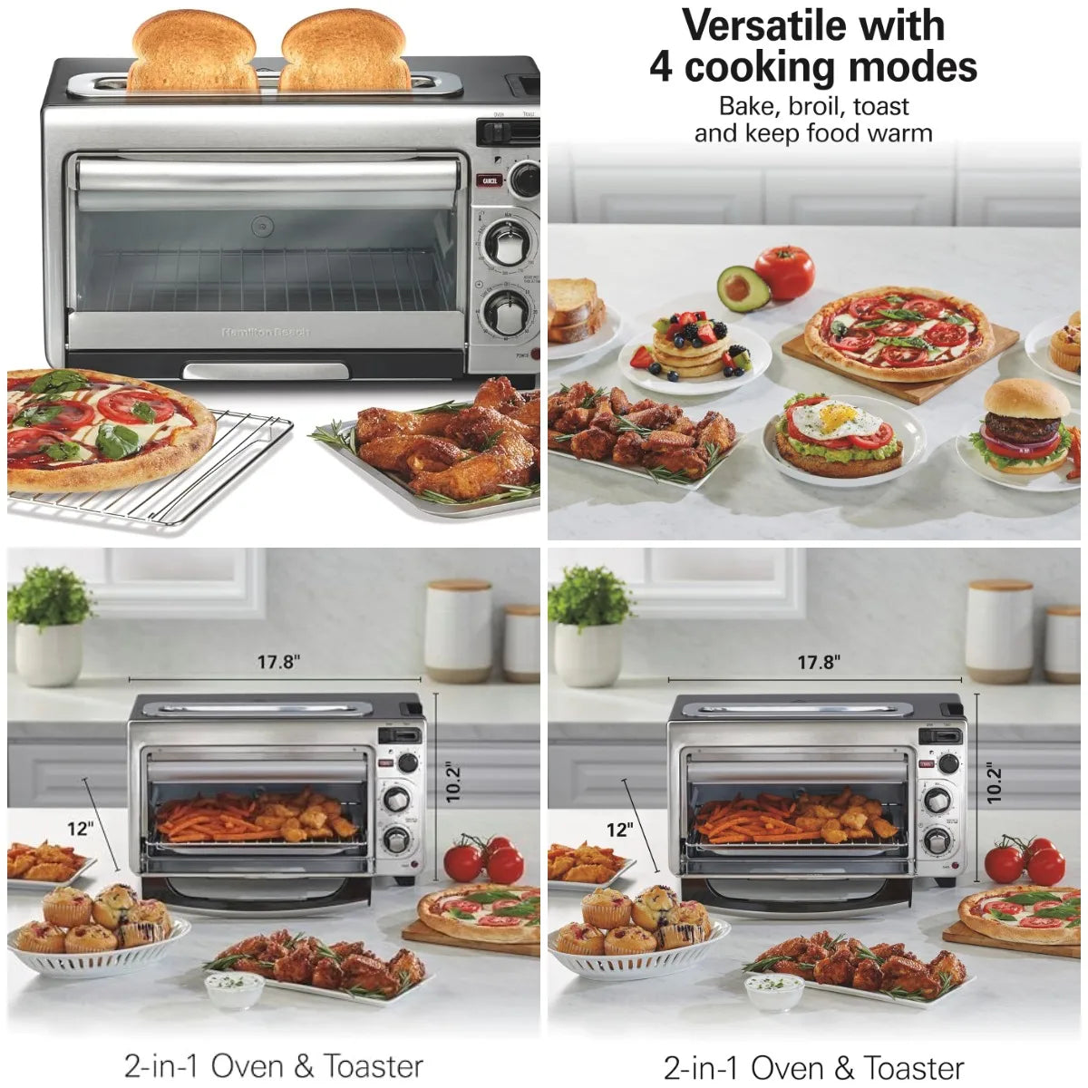 XMSJ 2-In-1 Countertop Toaster Oven And Long Slot 2 Slice Toaster