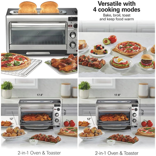 XMSJ 2-In-1 Countertop Toaster Oven And Long Slot 2 Slice Toaster