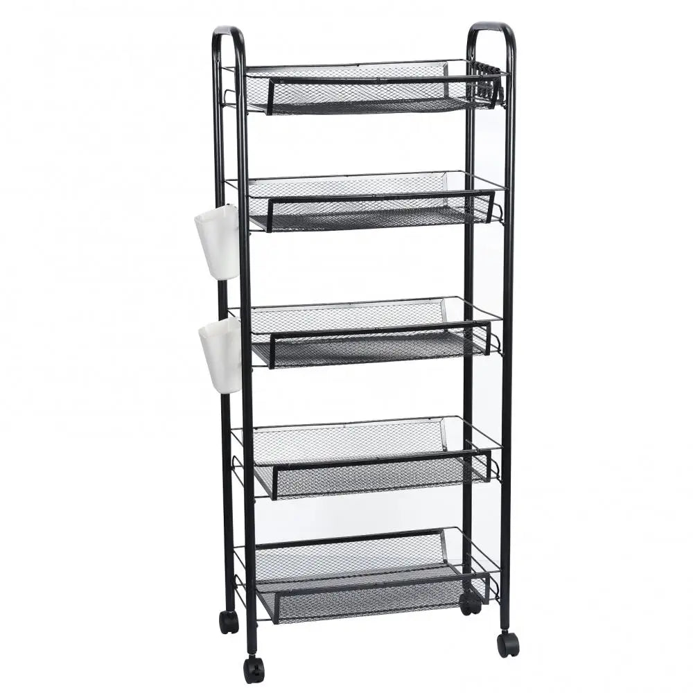 Five Tier Stackable Metal Mesh Fruit and Vegetable Storage Basket with Wheels