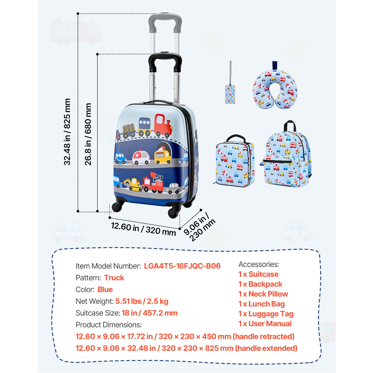 SucceBuy Kids Luggage Set With Backpack And U-Shaped Pillow