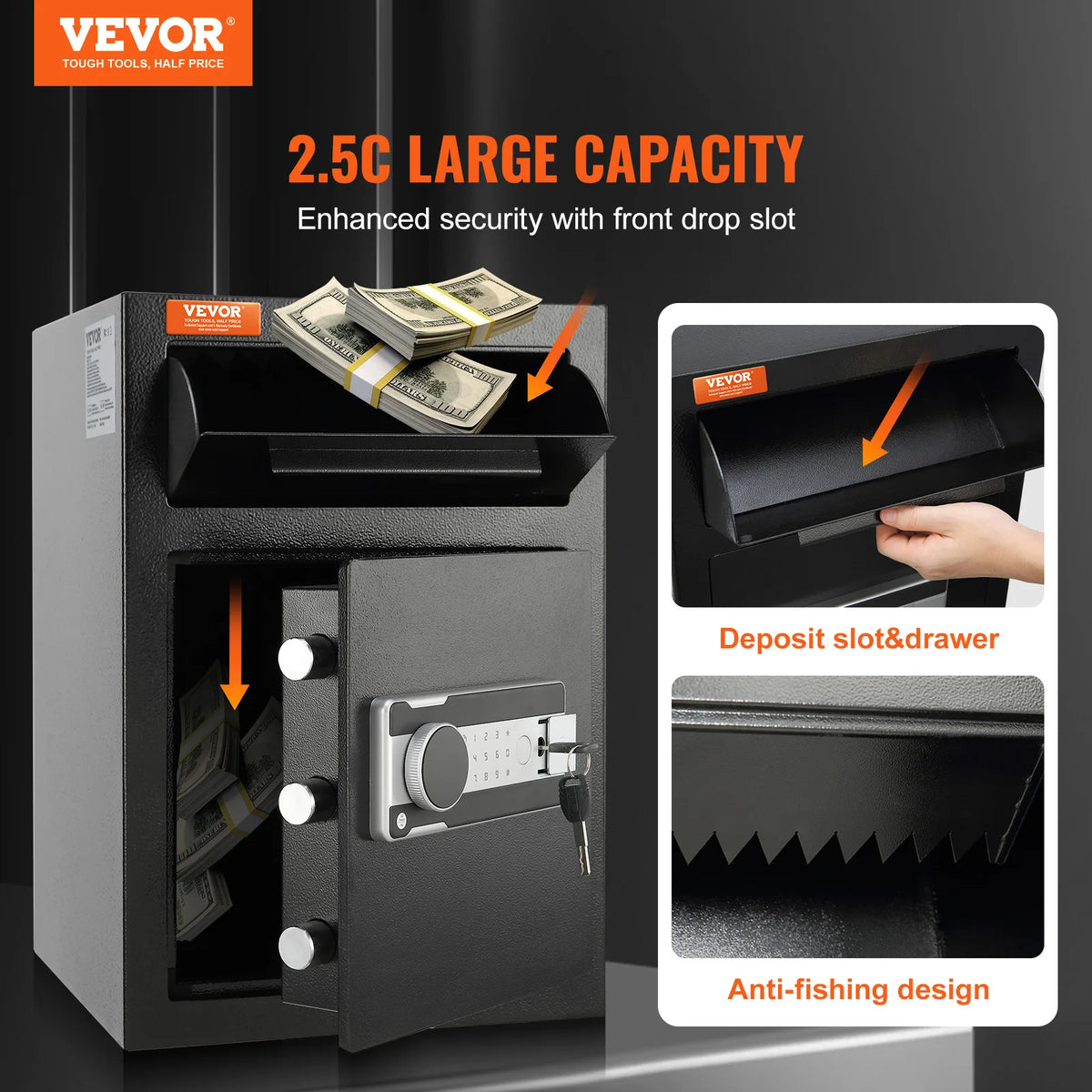 Depository Safe Electronic Code Lock With Drop Slot And Keys