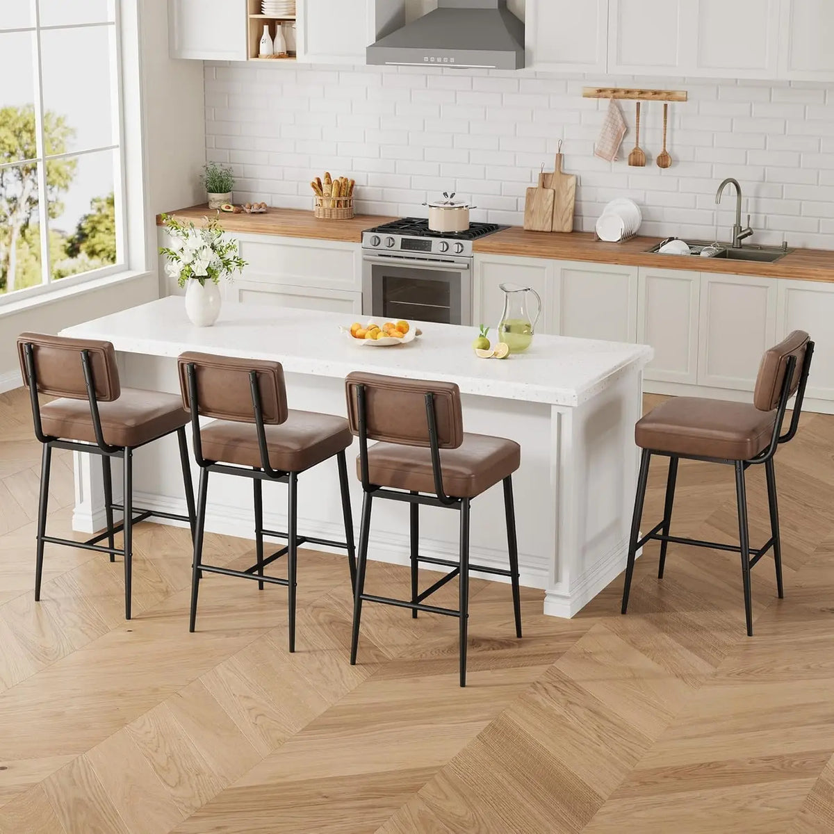 HiMISS Faux Leather Bar Stools With Back And Metal Legs