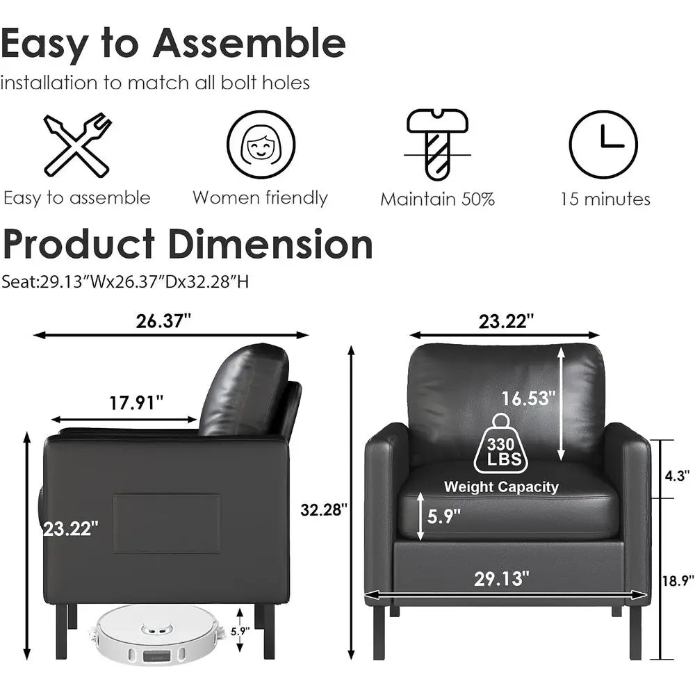Faux Leather Accent Chairs With Arms Metal Frame For Living Room