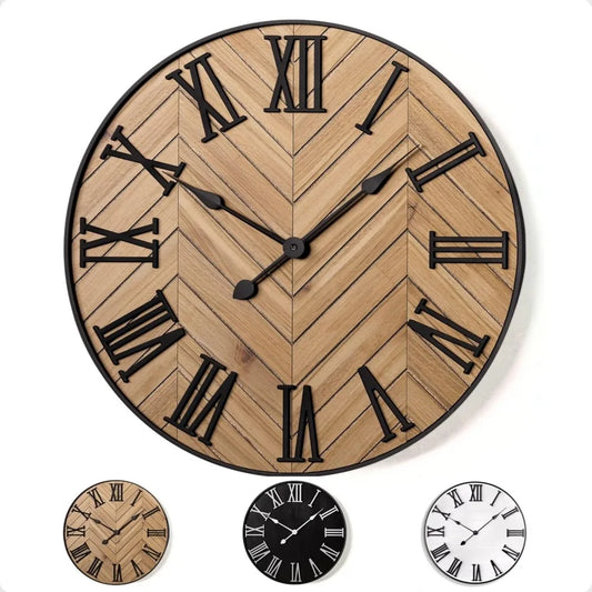 Farmhouse Wall Clock Silent Metal And Wood Living Room Decor