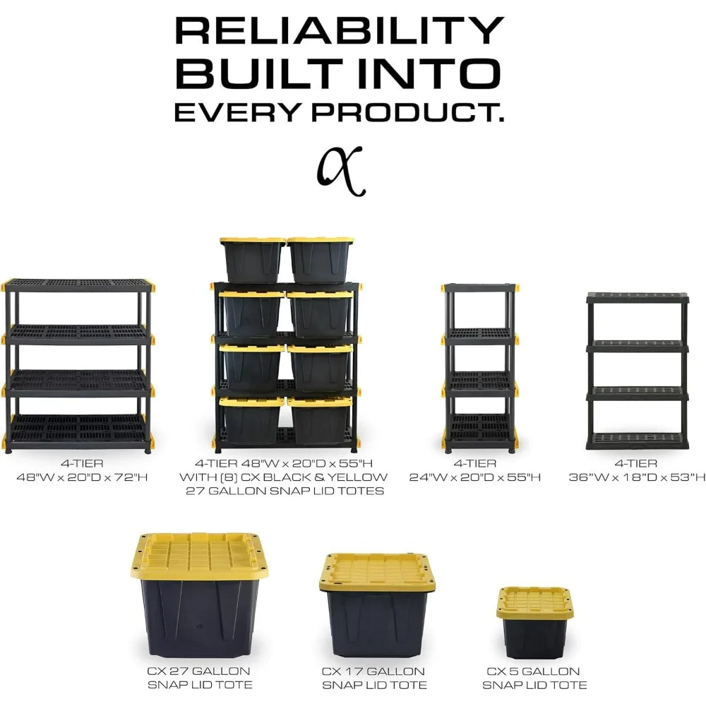 Centrex CX 4 Tier Heavy Duty Plastic Storage Shelves 150lbs Capacity Per Shelf