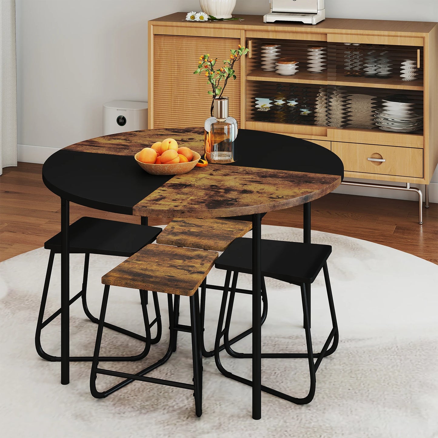 HOMASIS 5-Piece Dining Set With 4 Stools And Wooden Tabletop