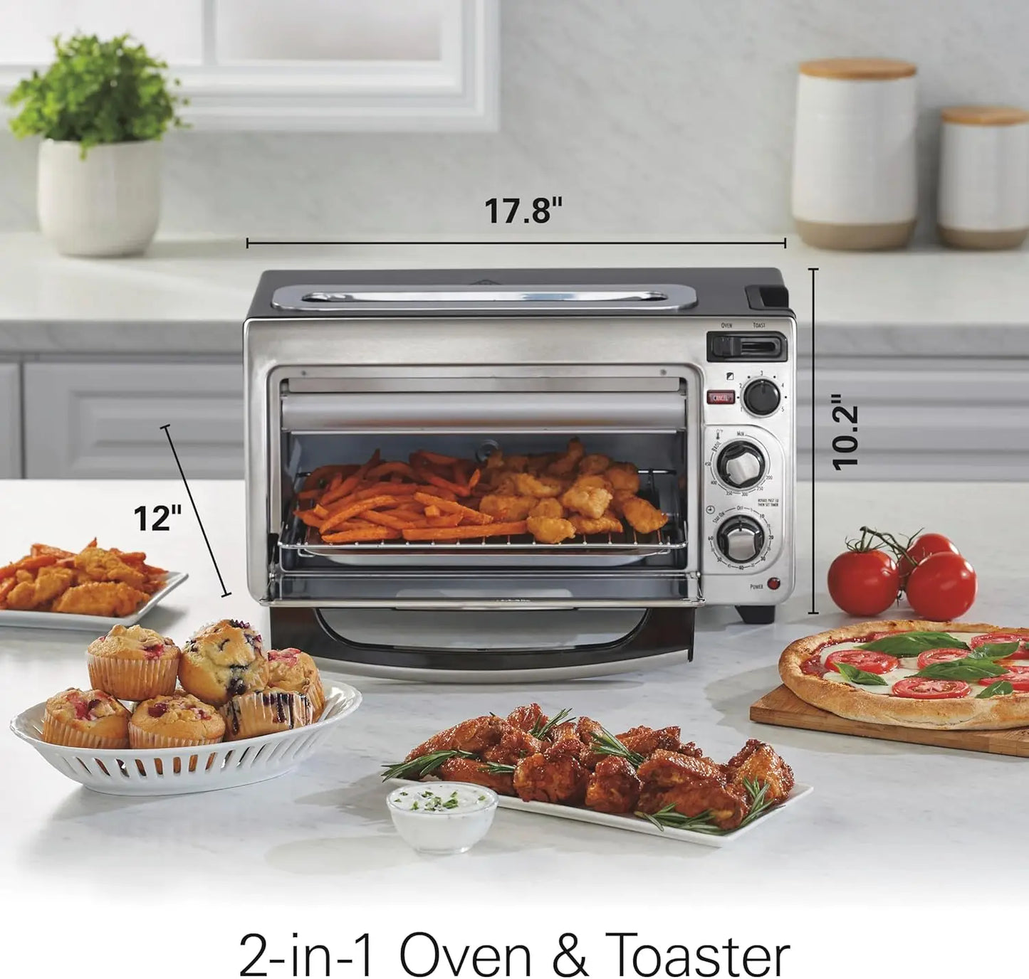 XMSJ 2-In-1 Countertop Toaster Oven And Long Slot 2 Slice Toaster