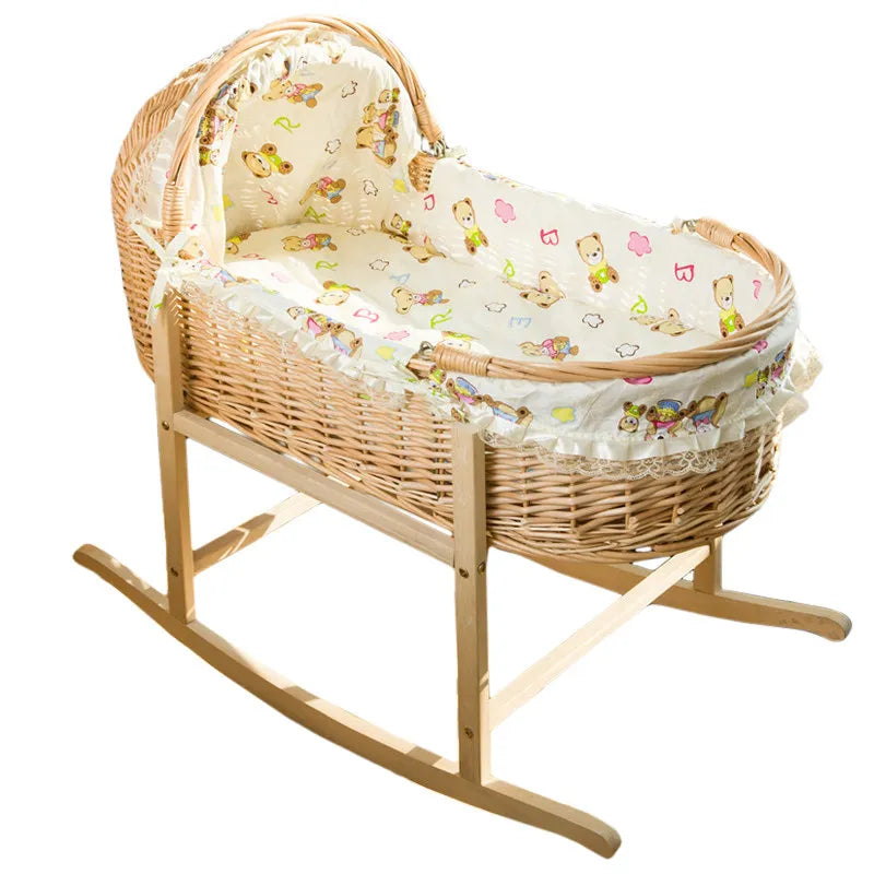 Rattan Baby Basket Portable Cradle for Newborns Foldable and Lightweight