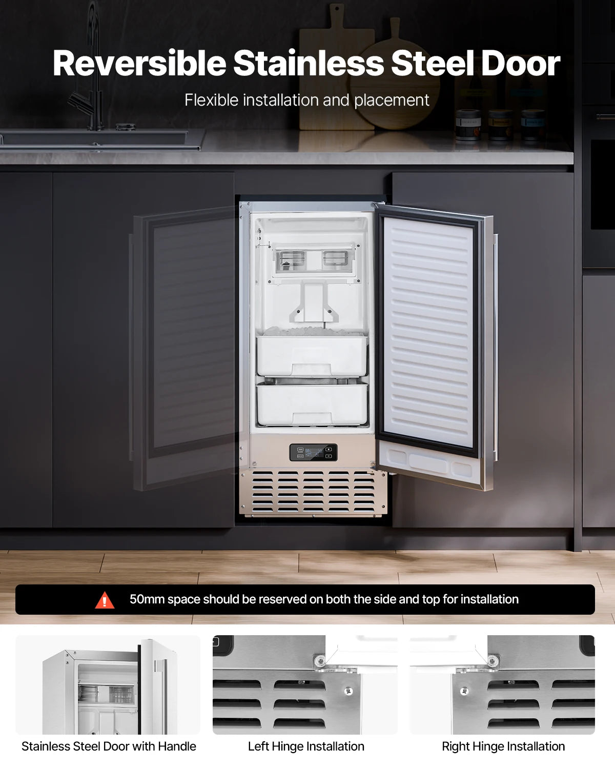 SucceBuy Undercounter Ice Maker 66 Pounds Per Day Nugget Ice