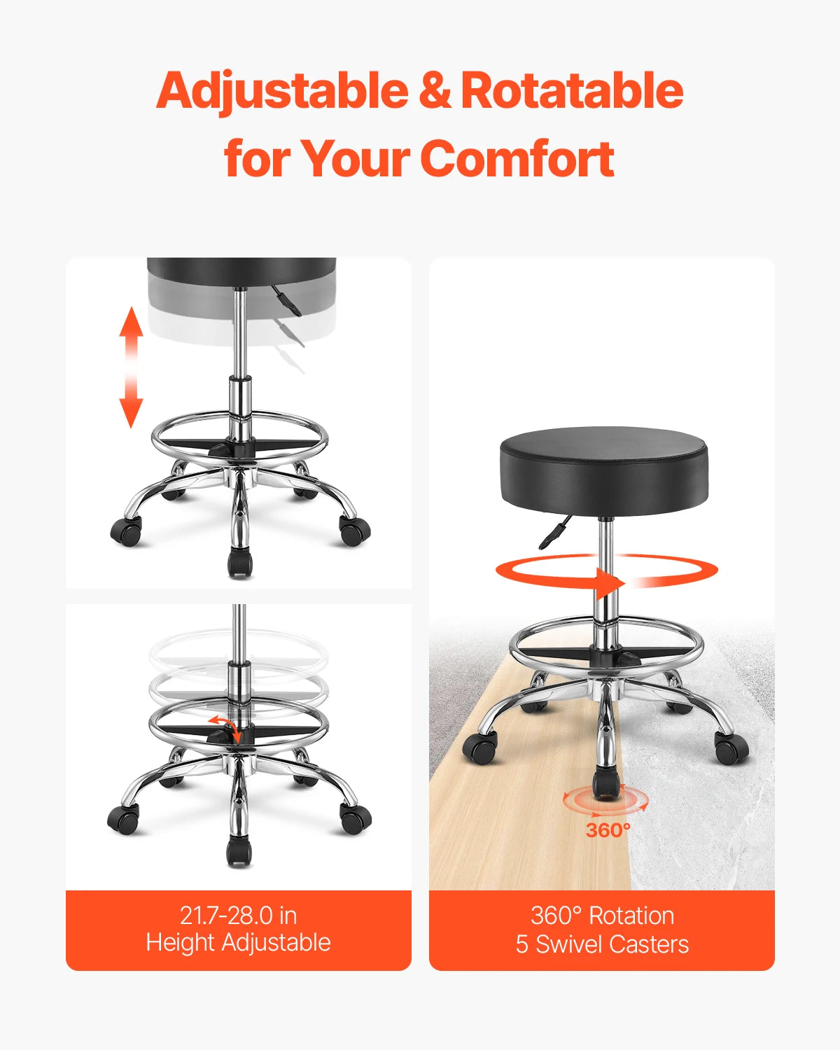SucceBuy Adjustable Rolling Stool Chair for Salon Spa Tattoo Clinic