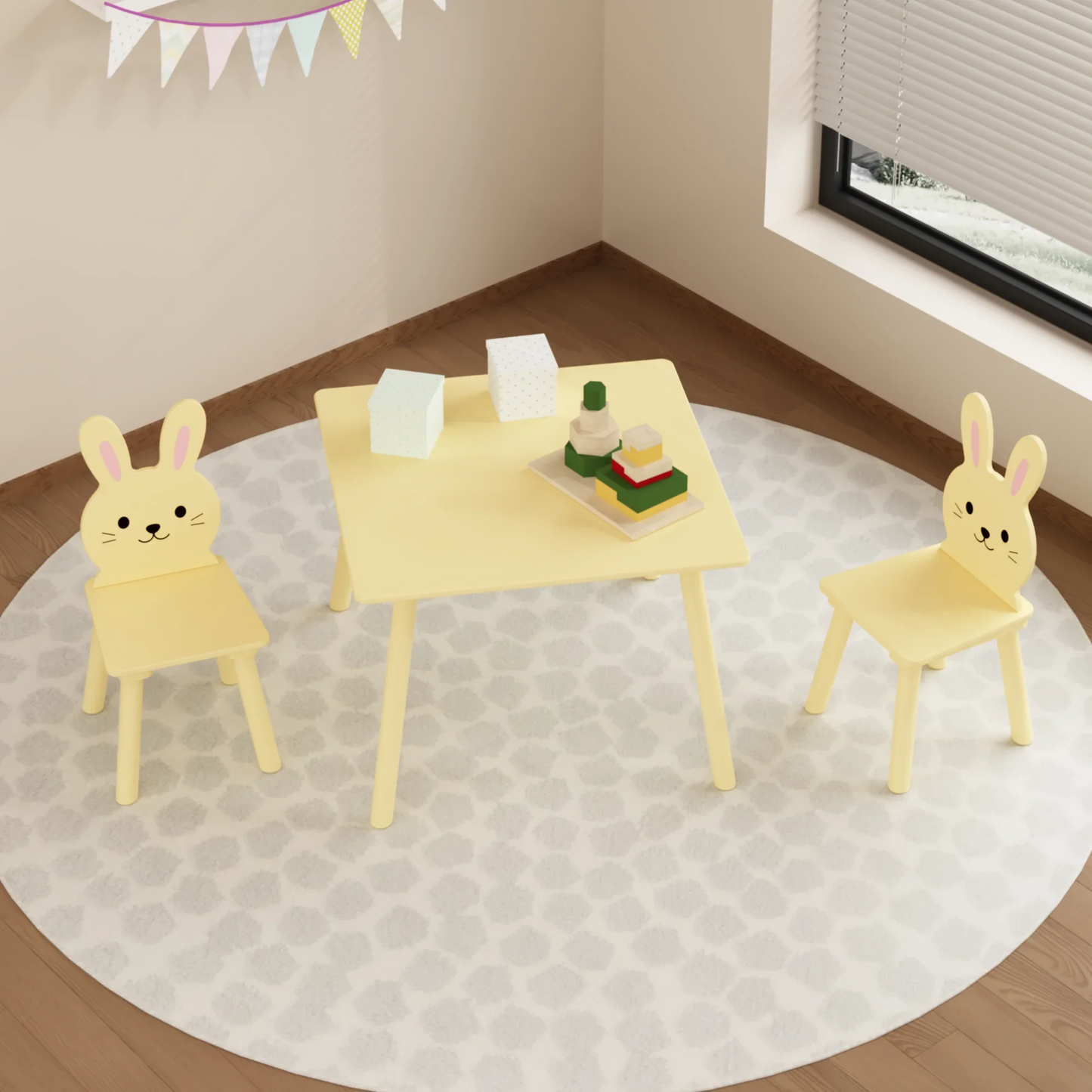 Kids Bunny Table and Chair Set for Toddlers Wooden Design