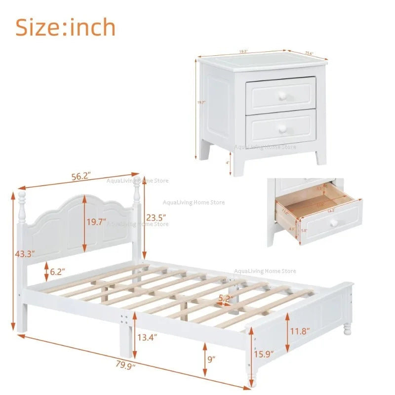 Modern Solid Wood Bedroom Set With Platform Bed And Nightstands