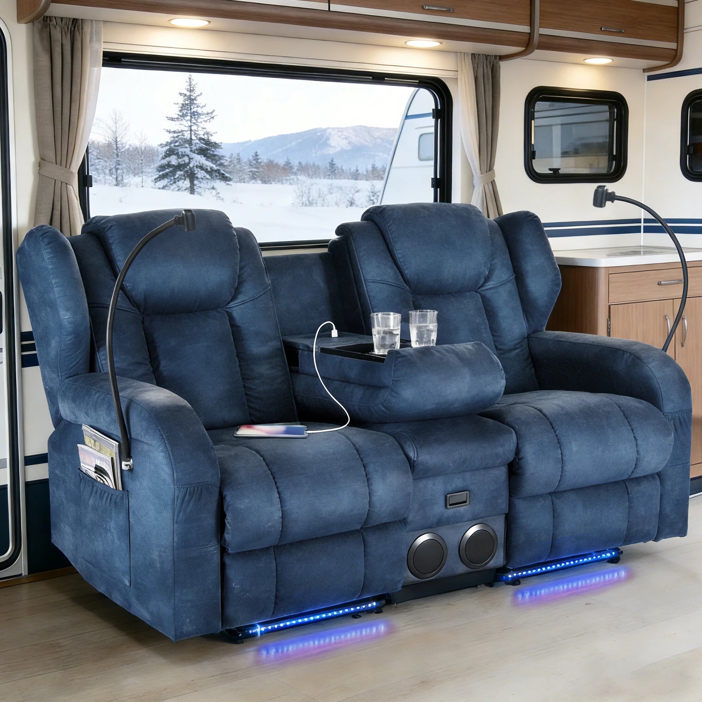 Manual Recliner Sofa With Massage Heating And Bluetooth Console
