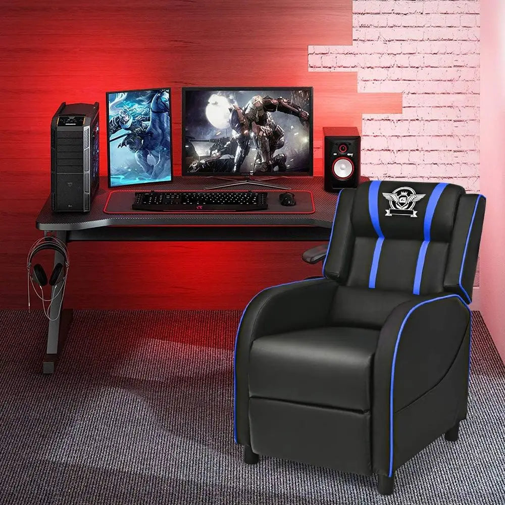Gaming Recliner Chair With Massage Remote Control Ergonomic PU Leather