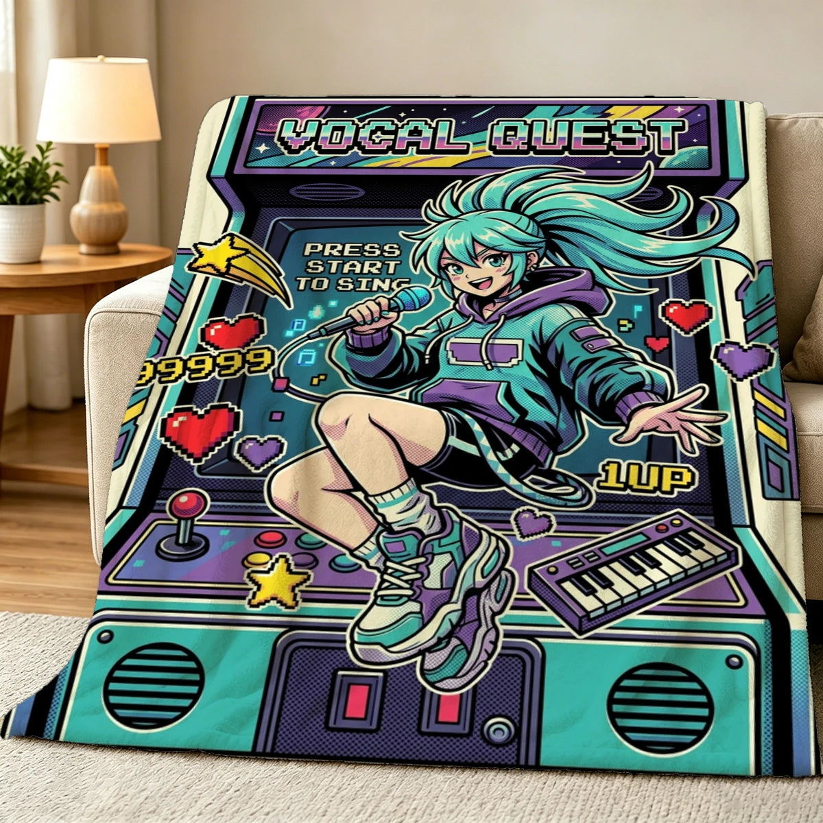 Anime Arcade Pixel Art Flannel Throw Blanket Soft Polyester Knit