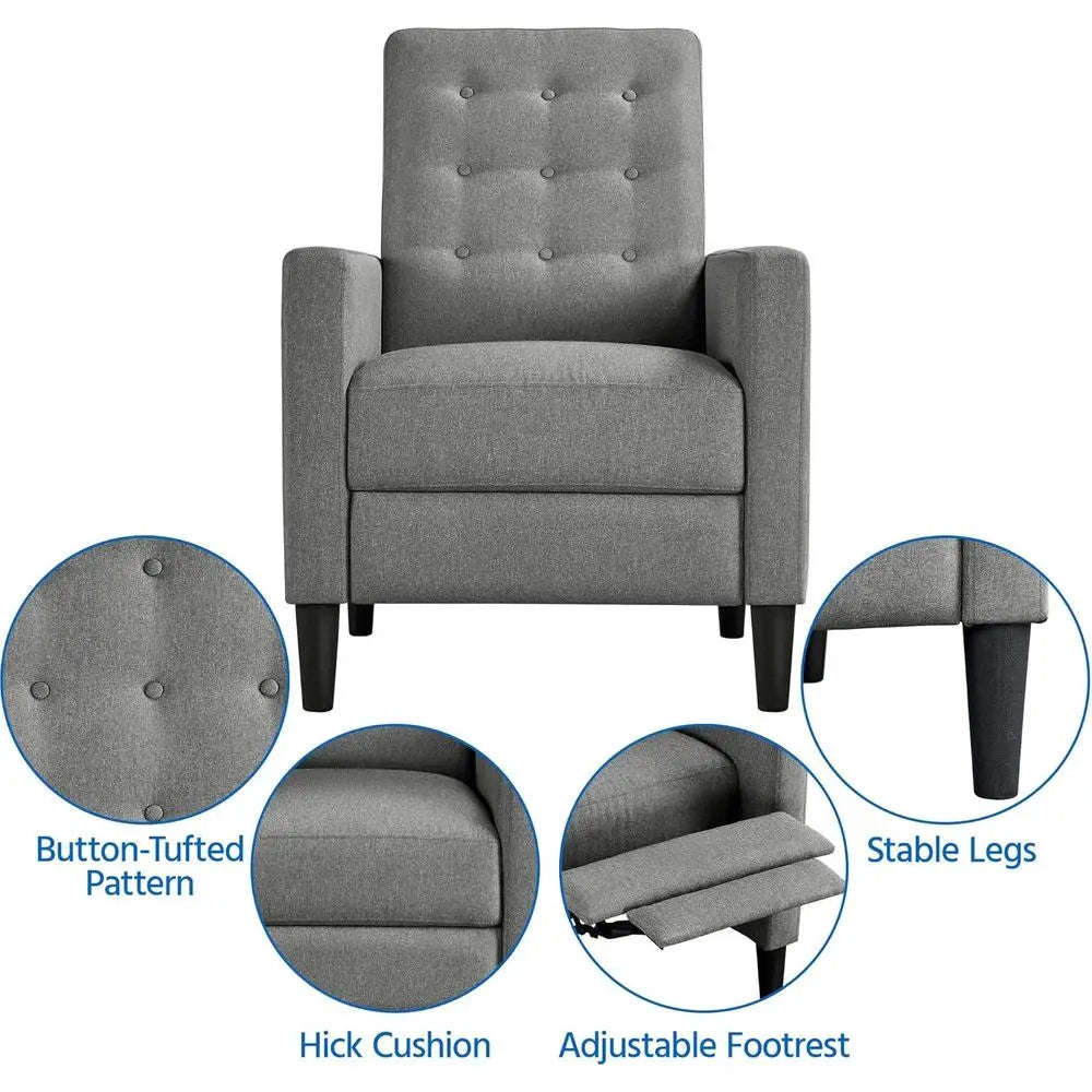 Fabric Recliner Chair With Adjustable Back And Footrest