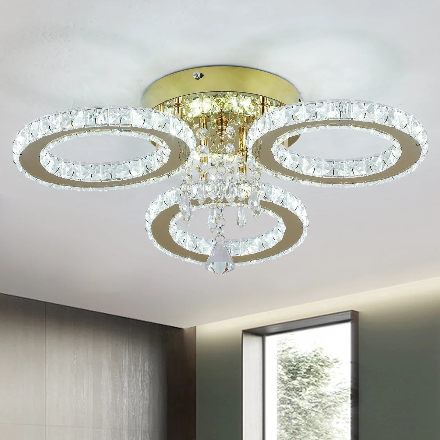 Vetrulus Modern Crystal Led Ceiling Light For Living Room