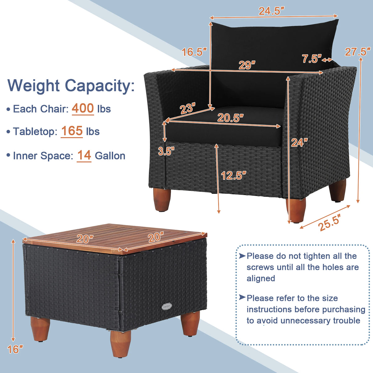 HOMASIS Patio Rattan Furniture Set With Cushioned Sofa And Table