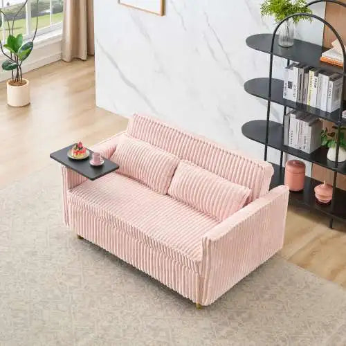 Corduroy Sofa With Pull Out Desk And Usb Port For Living Room