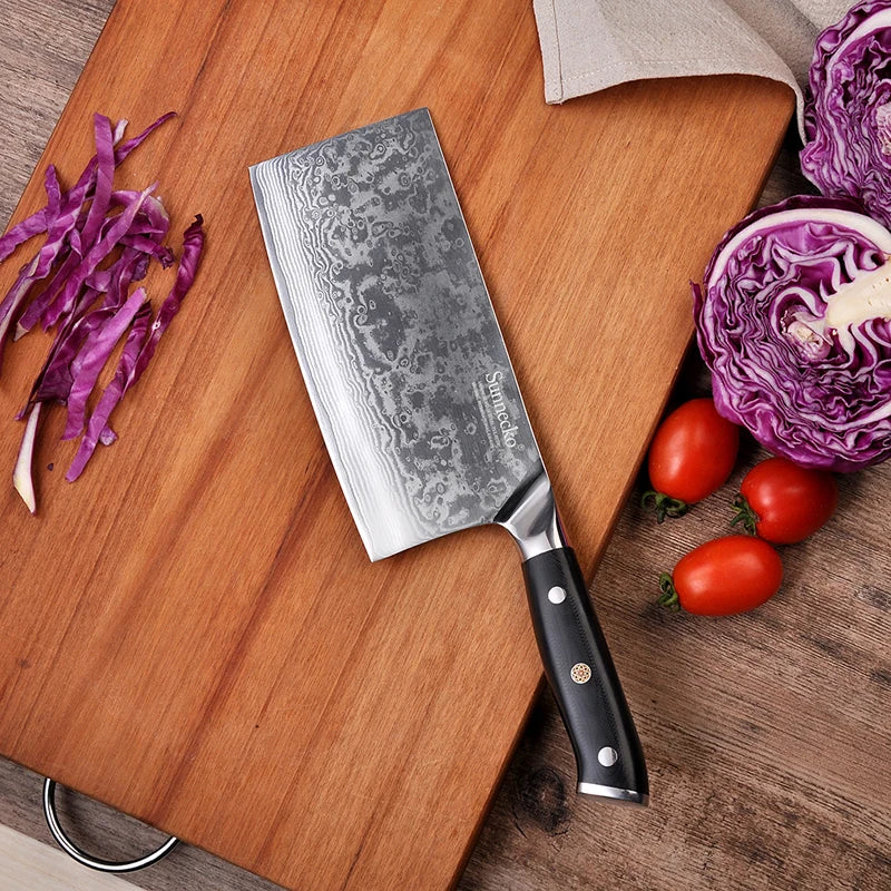 Sunnecko VG10 Damascus Cleaver Knife 73 Layer Meat Kitchen Knife