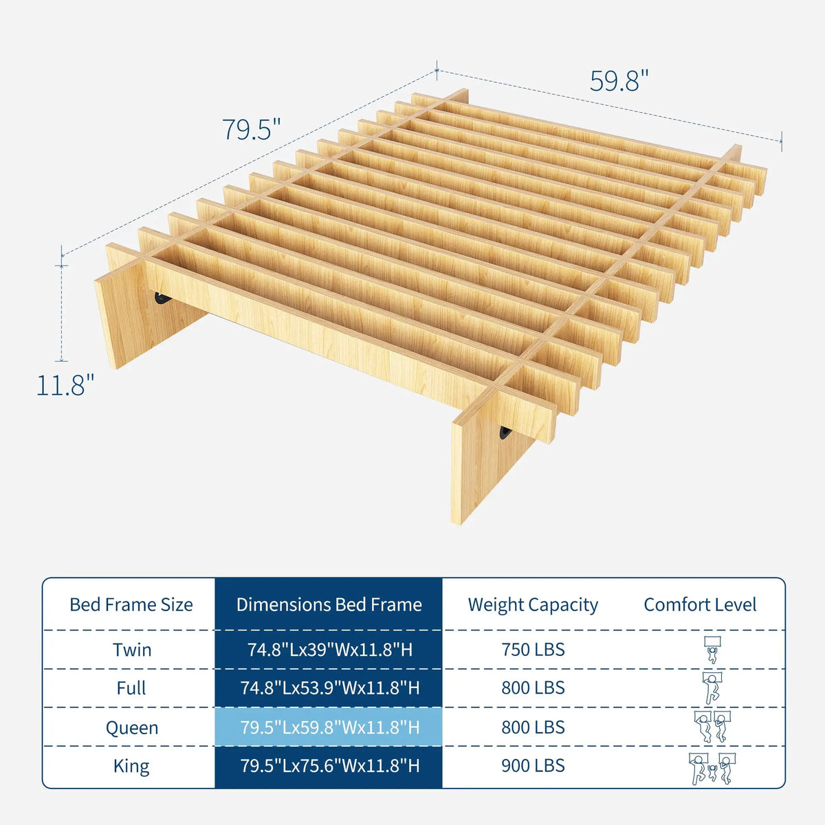 HiMISS Wood Platform Bed Frame Low Profile No Box Spring
