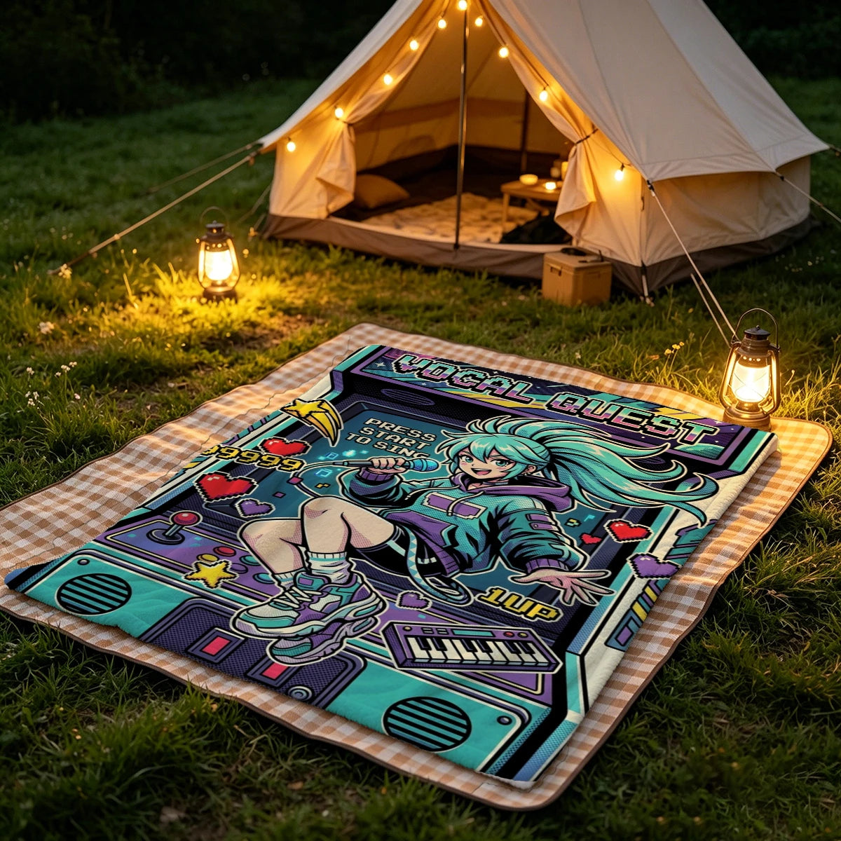 Anime Arcade Pixel Art Flannel Throw Blanket Soft Polyester Knit