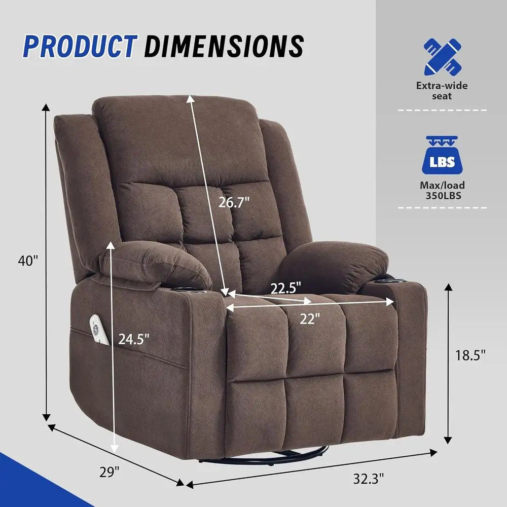 Swivel Recliner Chair With Massage And Heat For Adults