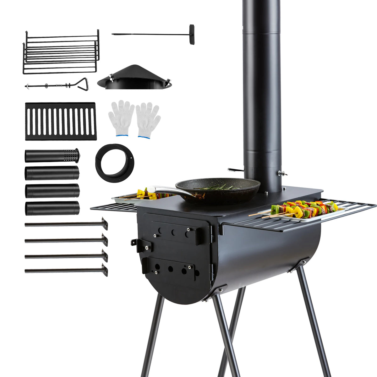SucceBuy Portable Wood Burning Camping Stove With Chimney Pipes and Gloves