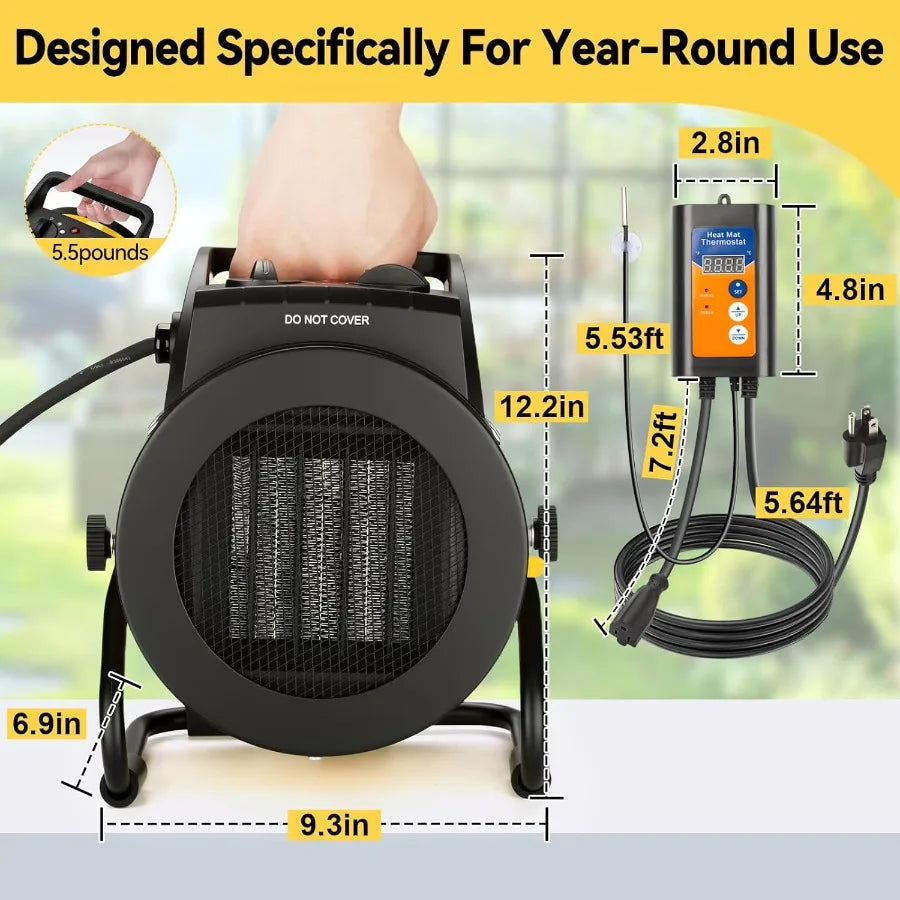 Greenhouse Heater With Thermostat PTC Ceramic Heating And Overheat Protection