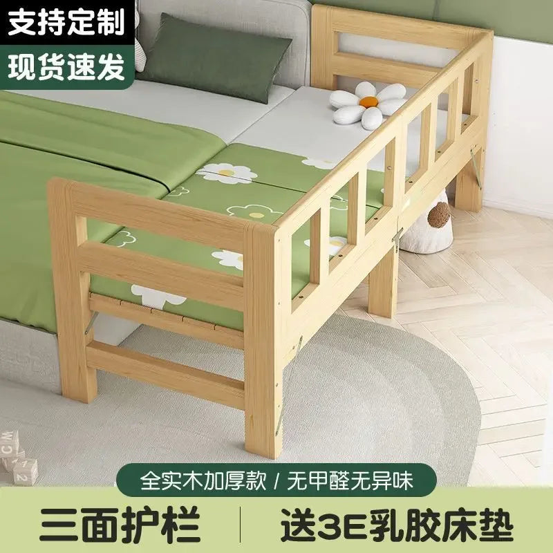 Solid Wood Folding Guardrail Bed With Bedside For Baby