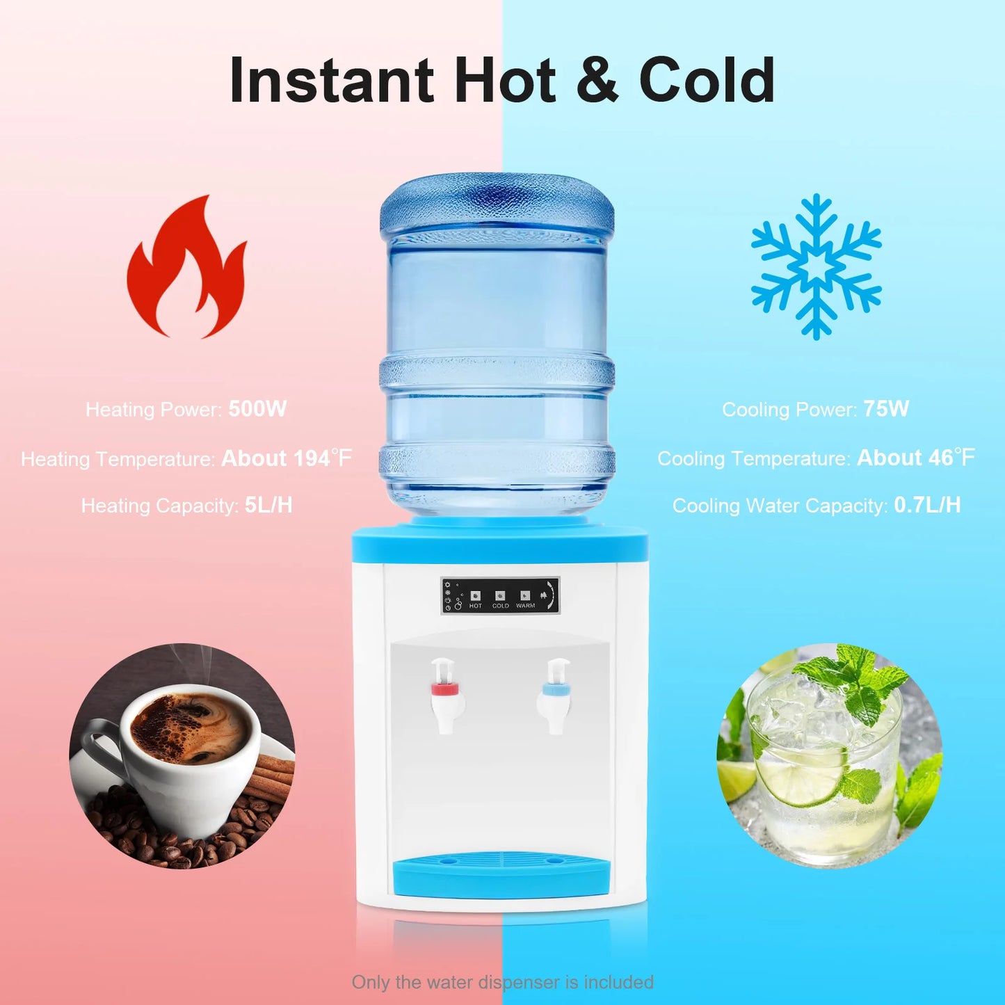 Tabletop Water Dispenser Hot and Cold Compact for Home Office Desk