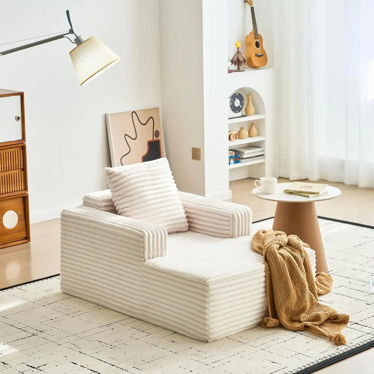 HiMISS Corduroy Cloud Chaise Lounge Sofa With Deep Seat
