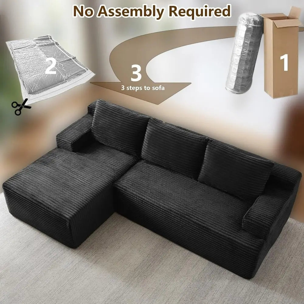 Corduroy Memory Foam L Shape Sectional Sofa Living Room