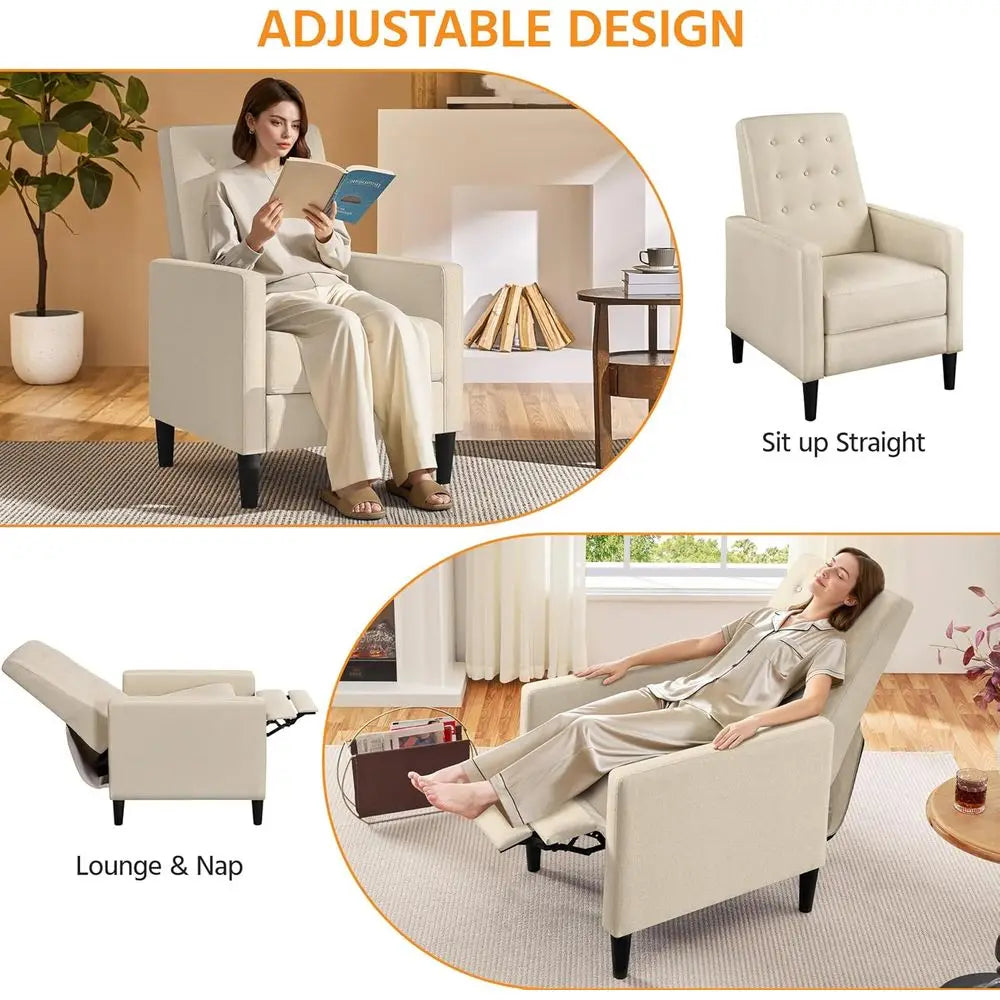 Fabric Recliner Chair With Adjustable Back And Footrest Sleeper Armchair