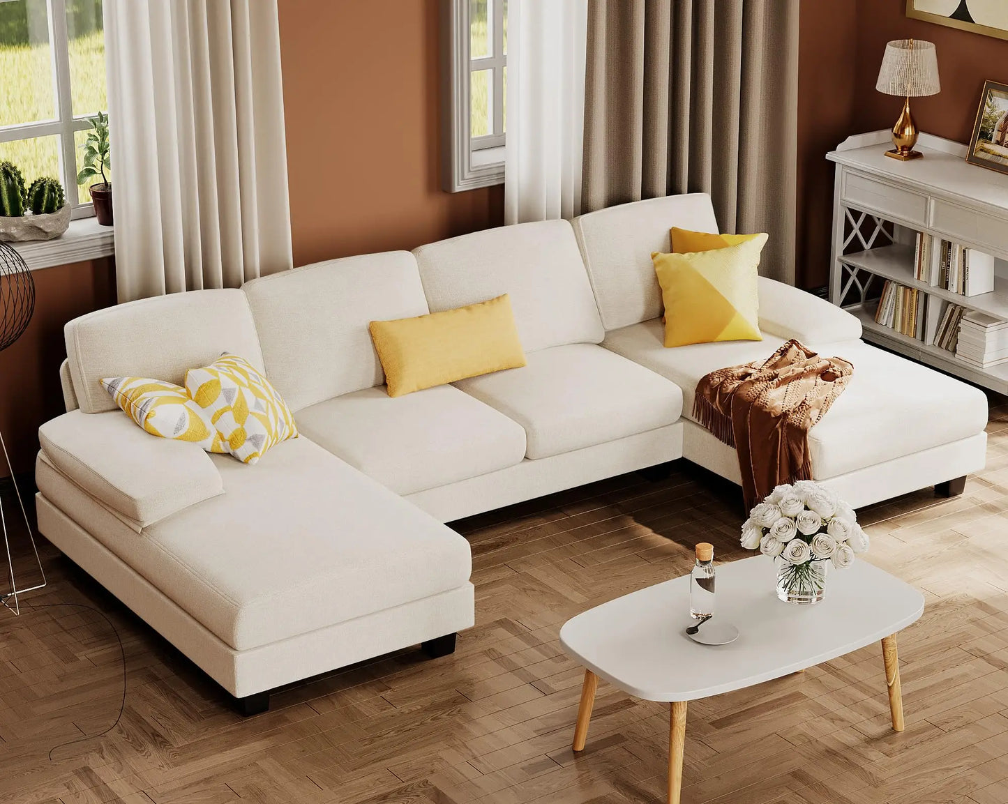 Furmax U Shaped Sectional Sofa Set With Linen Fabric