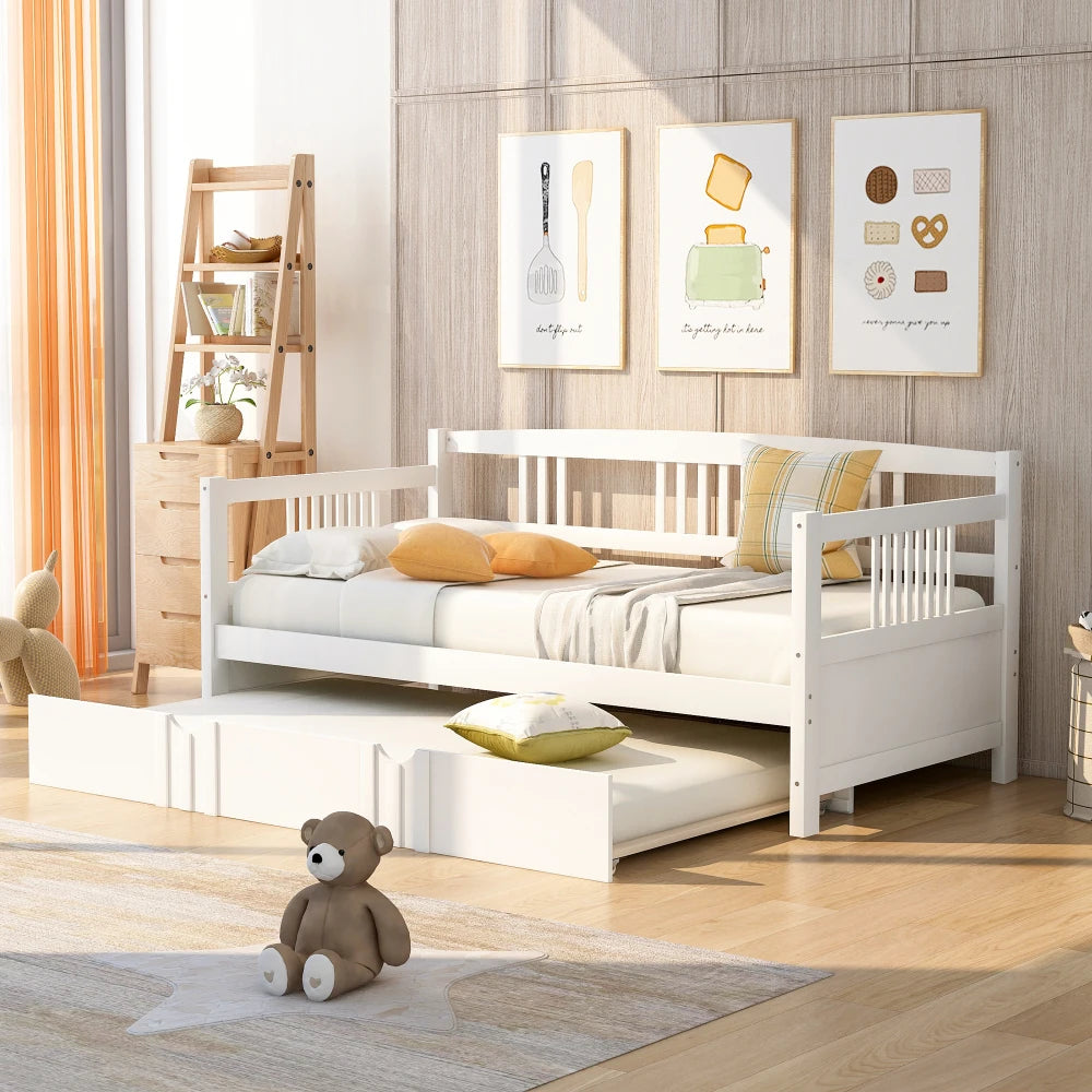 Contemporary Wood Daybed With Trundle Solid Wood Frame