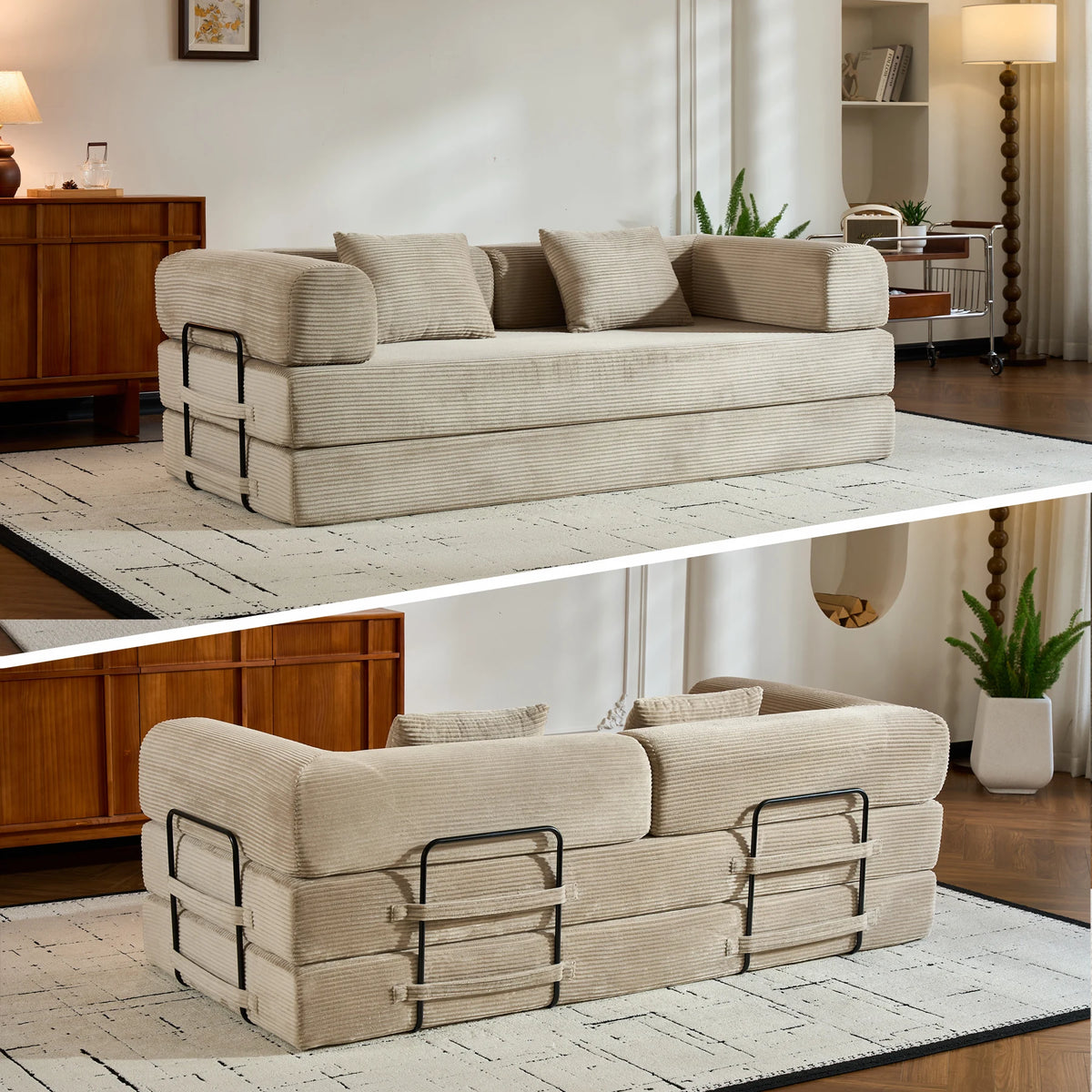 THOLASIS Convertible Folding Sofa Bed Corduroy Futon Couch Loveseat