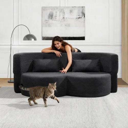 Folding Sofa Bed Futon With Bear Fabric Sleeper Living Room