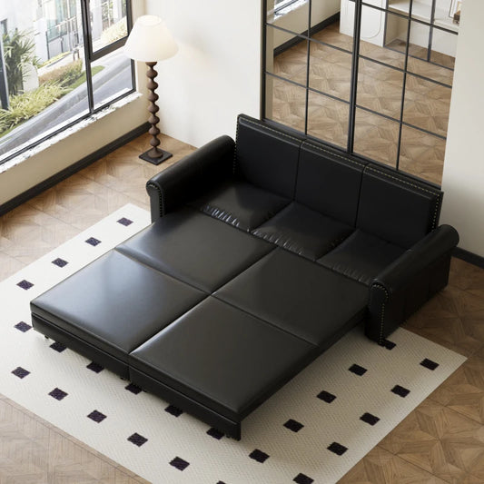 Sofa Bed 3in1 Faux Leather Convertible Sleeper With Nailhead Trim
