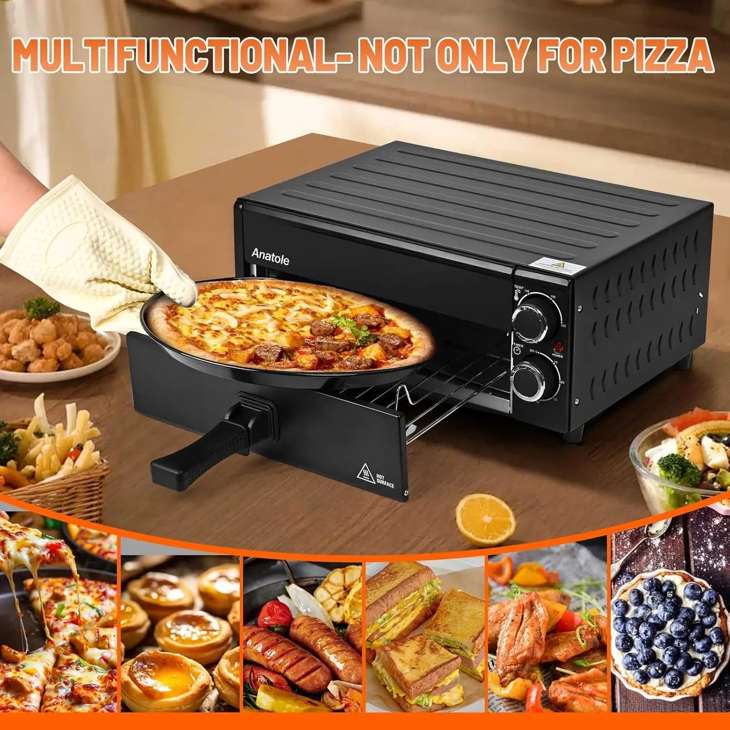 XMSJ Electric Pizza Oven 1800W Indoor Countertop Pizza Maker