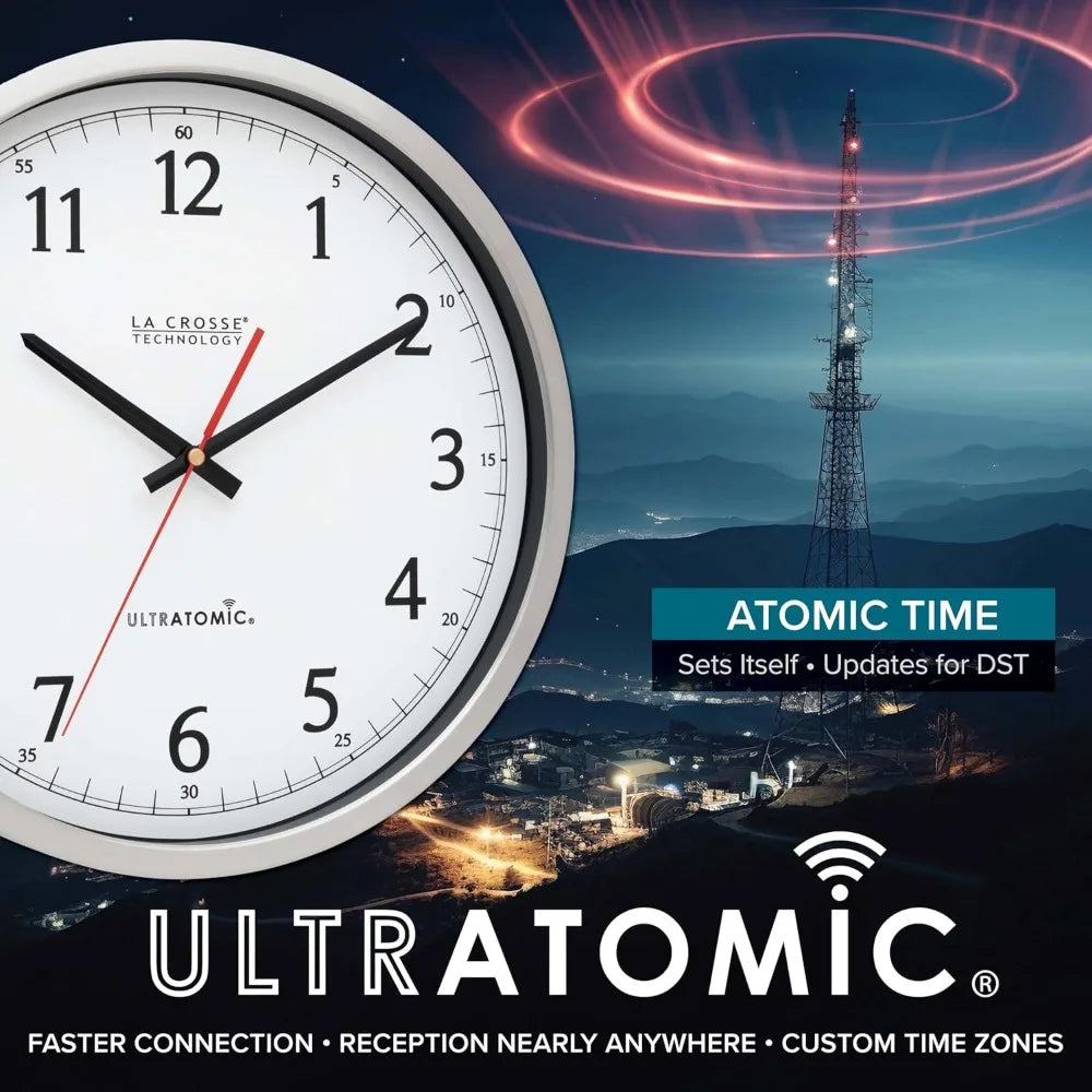 Stainless Steel Atomic Wall Clock Shatterproof Lens Quiet Movement