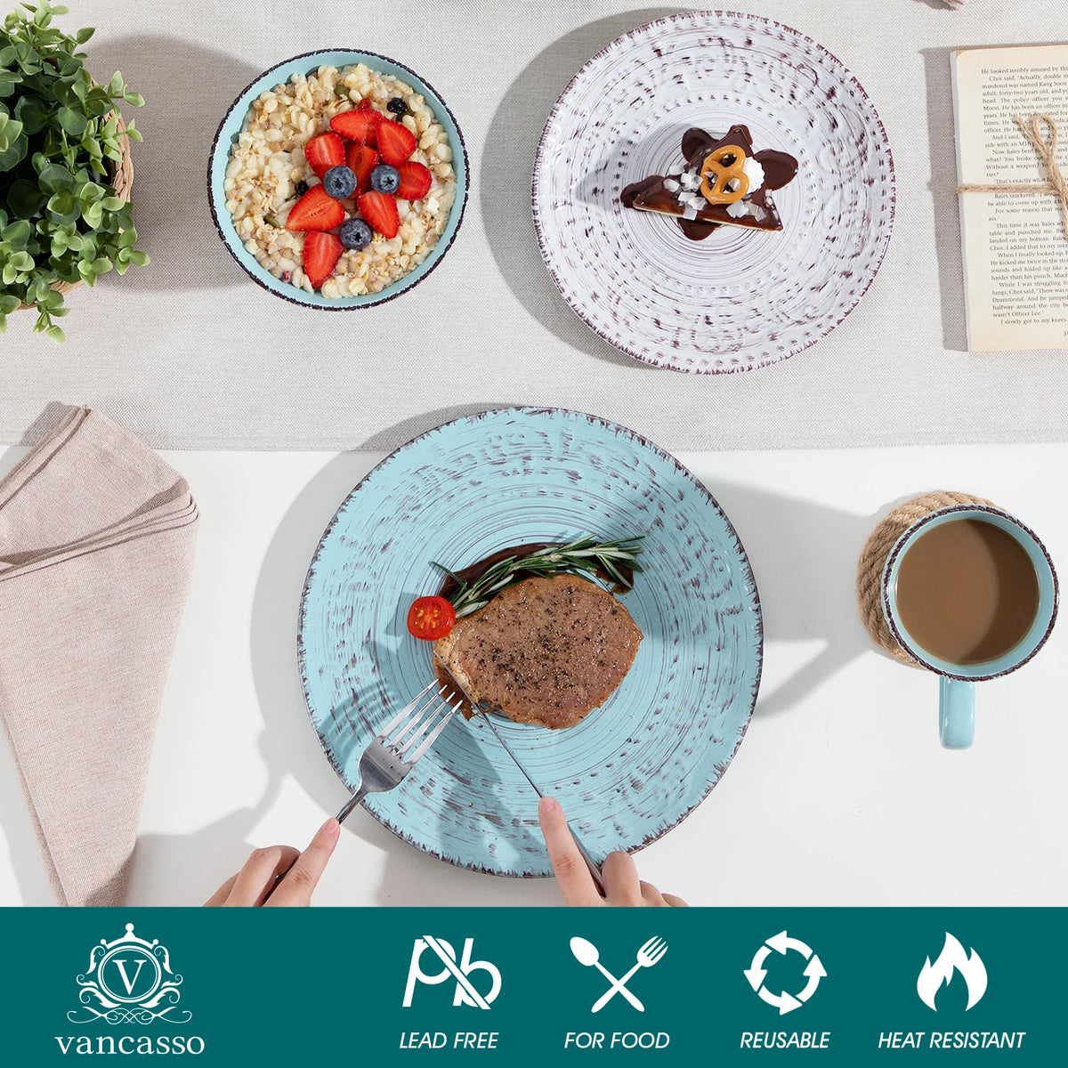Malacasa Ceramic Dinnerware Set With Plates Bowls And Mugs