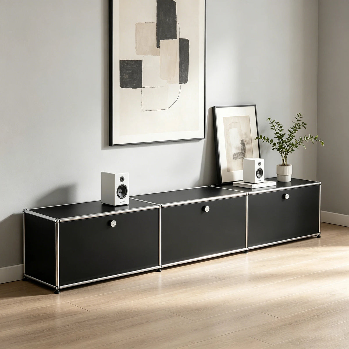 Modern Stainless Steel TV Stand Media Console With Storage Drawer
